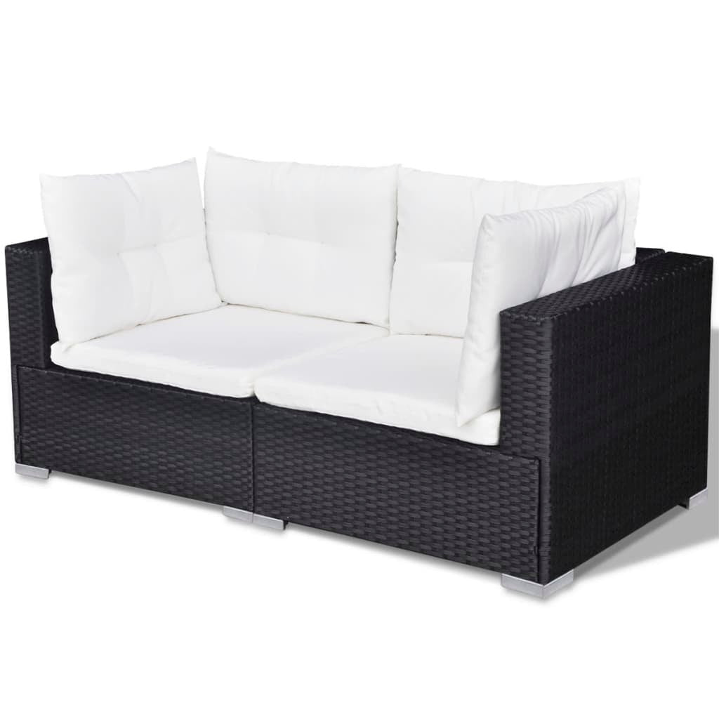 10 Piece Patio Lounge Set with Cushions Poly Rattan Black