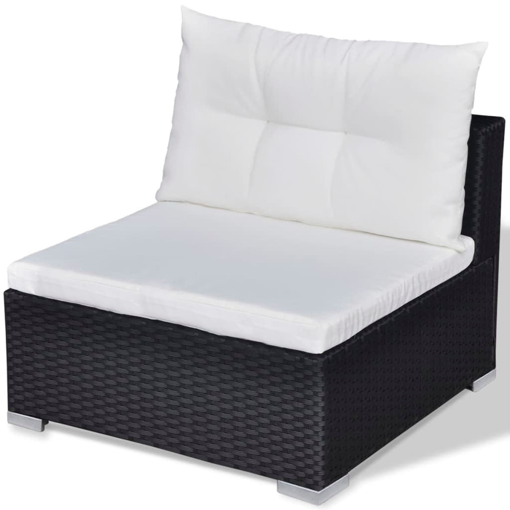 10 Piece Patio Lounge Set with Cushions Poly Rattan Black