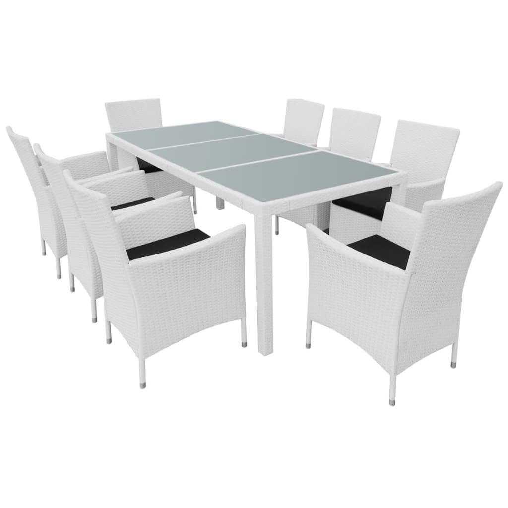 9 Piece Patio Dining Set Poly Rattan Cream White