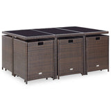 11 Piece Patio Dining Set with Cushions Poly Rattan Brown