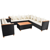 6 Piece Patio Lounge Set with Cushions Poly Rattan Black