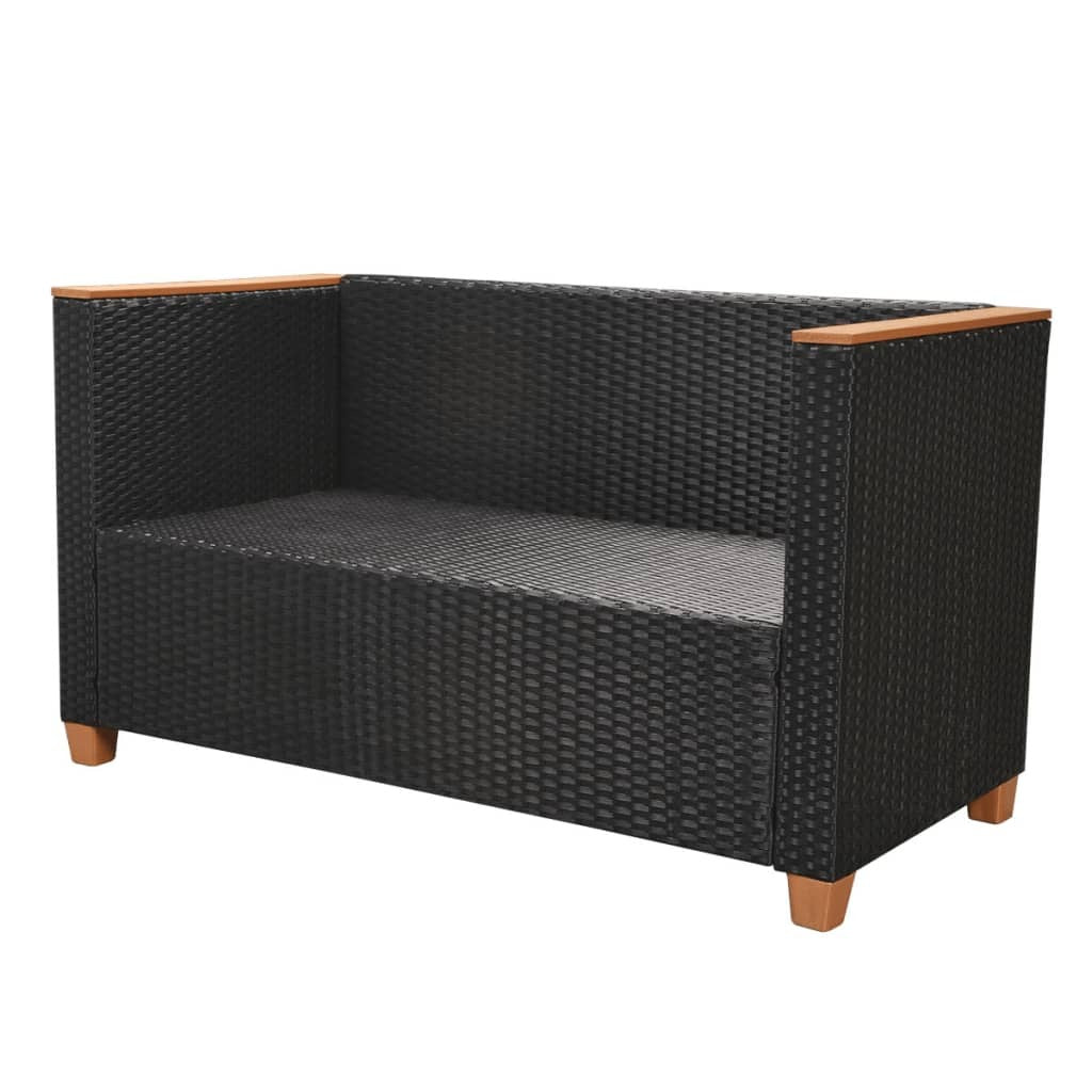6 Piece Patio Lounge Set with Cushions Poly Rattan Black