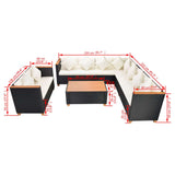 6 Piece Patio Lounge Set with Cushions Poly Rattan Black