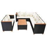 5 Piece Patio Lounge Set with Cushions Poly Rattan Black