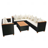 5 Piece Patio Lounge Set with Cushions Poly Rattan Black