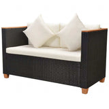5 Piece Patio Lounge Set with Cushions Poly Rattan Black