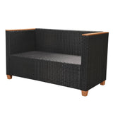 5 Piece Patio Lounge Set with Cushions Poly Rattan Black