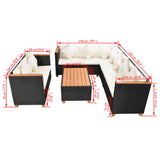 5 Piece Patio Lounge Set with Cushions Poly Rattan Black