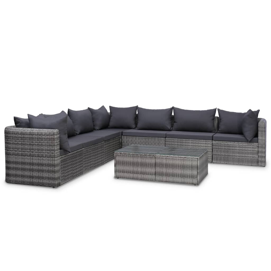 8 Piece Patio Lounge Set with Cushions Poly Rattan Gray
