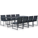 9 Piece Patio Dining Set with Cushions Poly Rattan Black