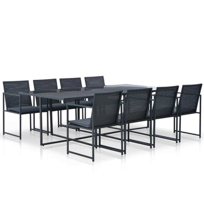 9 Piece Patio Dining Set with Cushions Poly Rattan Black
