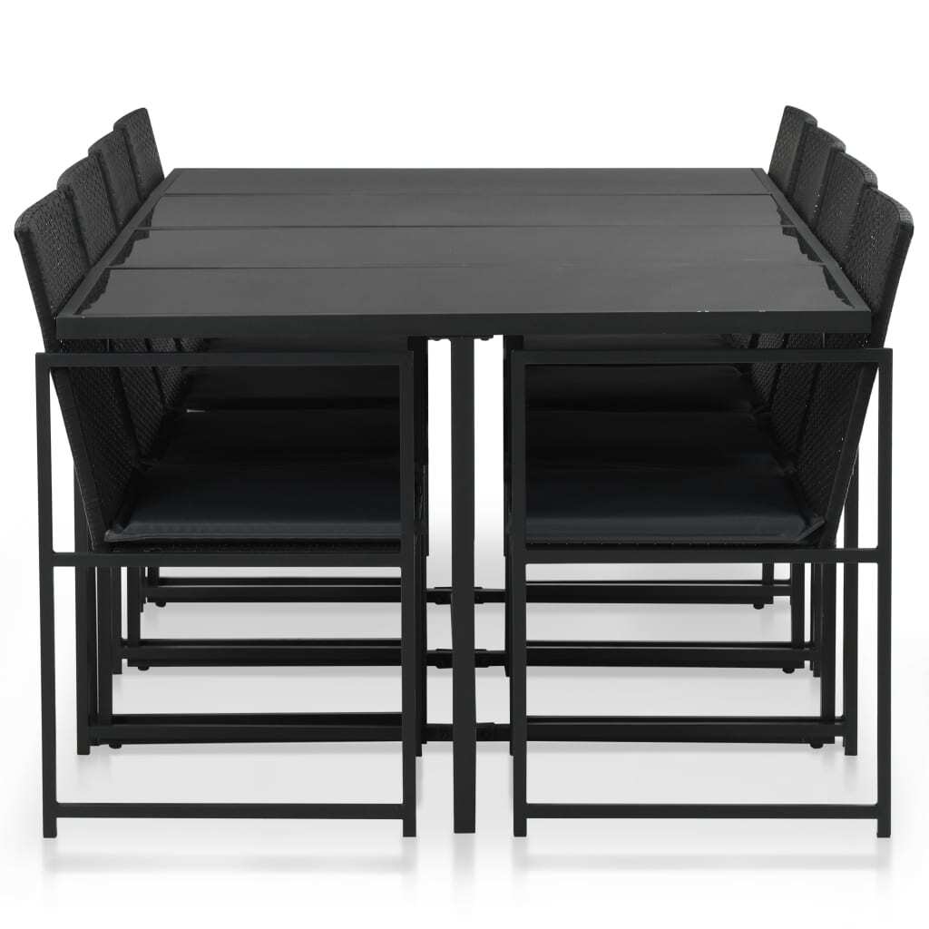 9 Piece Patio Dining Set with Cushions Poly Rattan Black