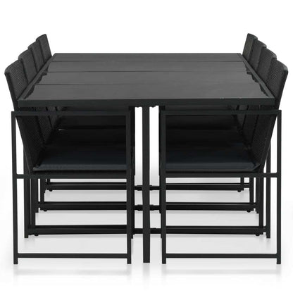 9 Piece Patio Dining Set with Cushions Poly Rattan Black