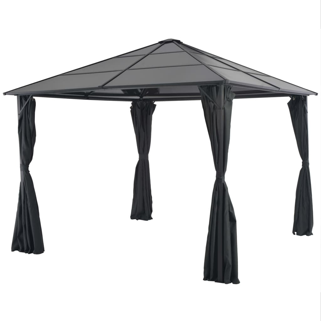 Gazebo with Curtain Aluminum 9.8'x9.8'Black