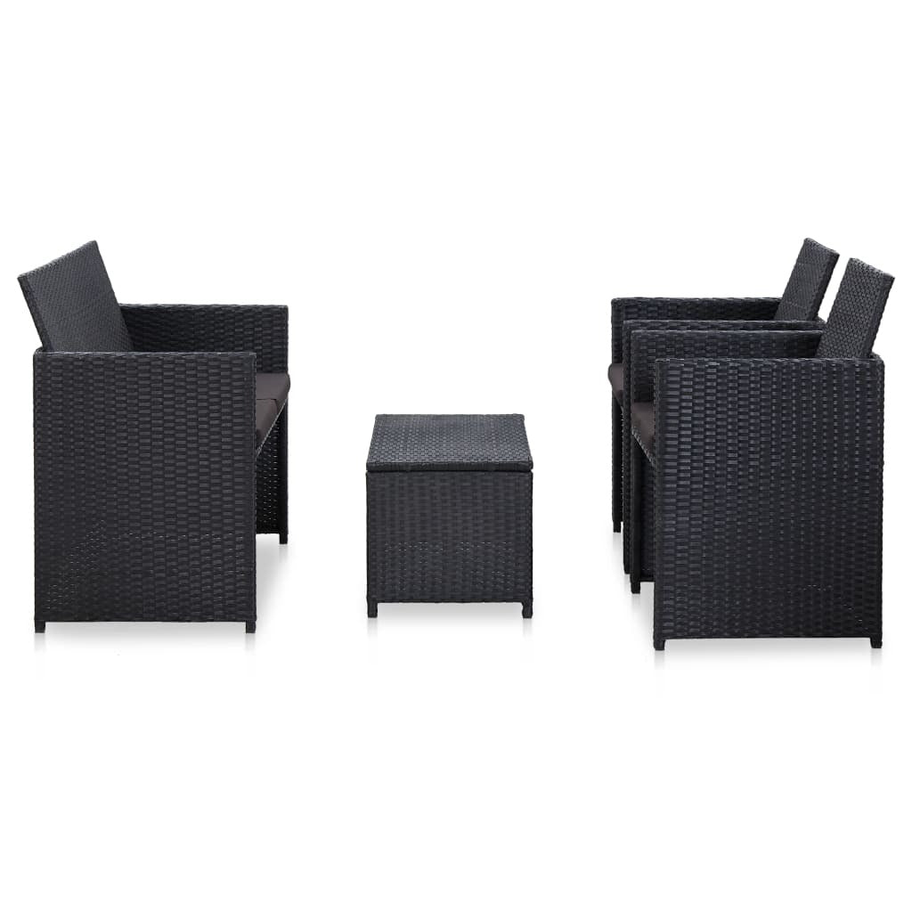 4 Piece Patio Lounge Set with Cushions Poly Rattan Black