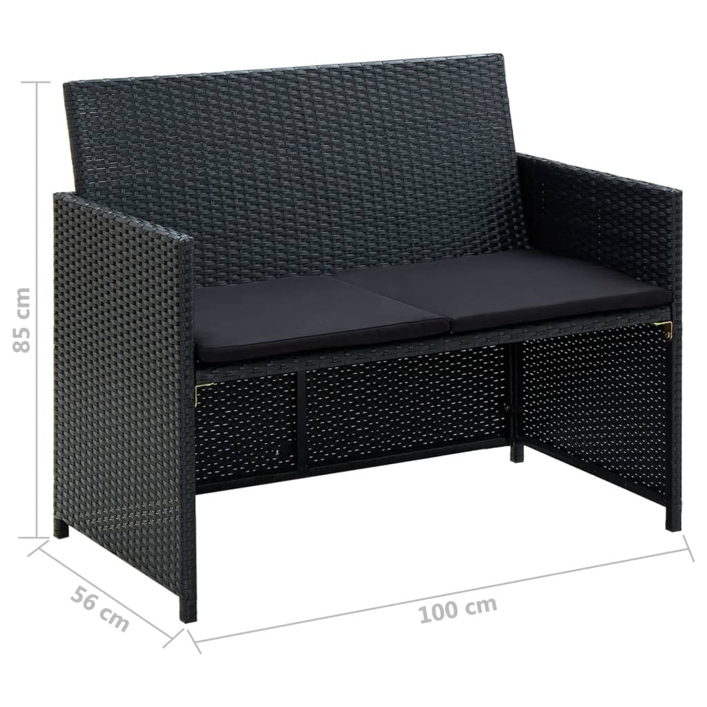 4 Piece Patio Lounge Set with Cushions Poly Rattan Black