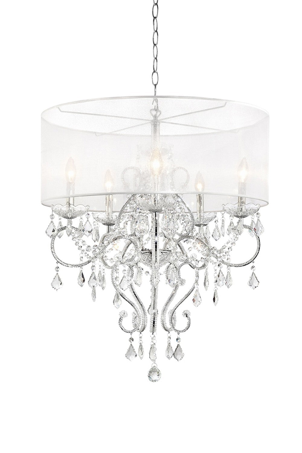 Glam Silver Faux Crystal Hanging Celing Lamp with See Thru Shade