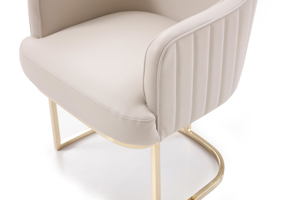 Gray And Champagne Upholstered Fabric Dining Arm Chair
