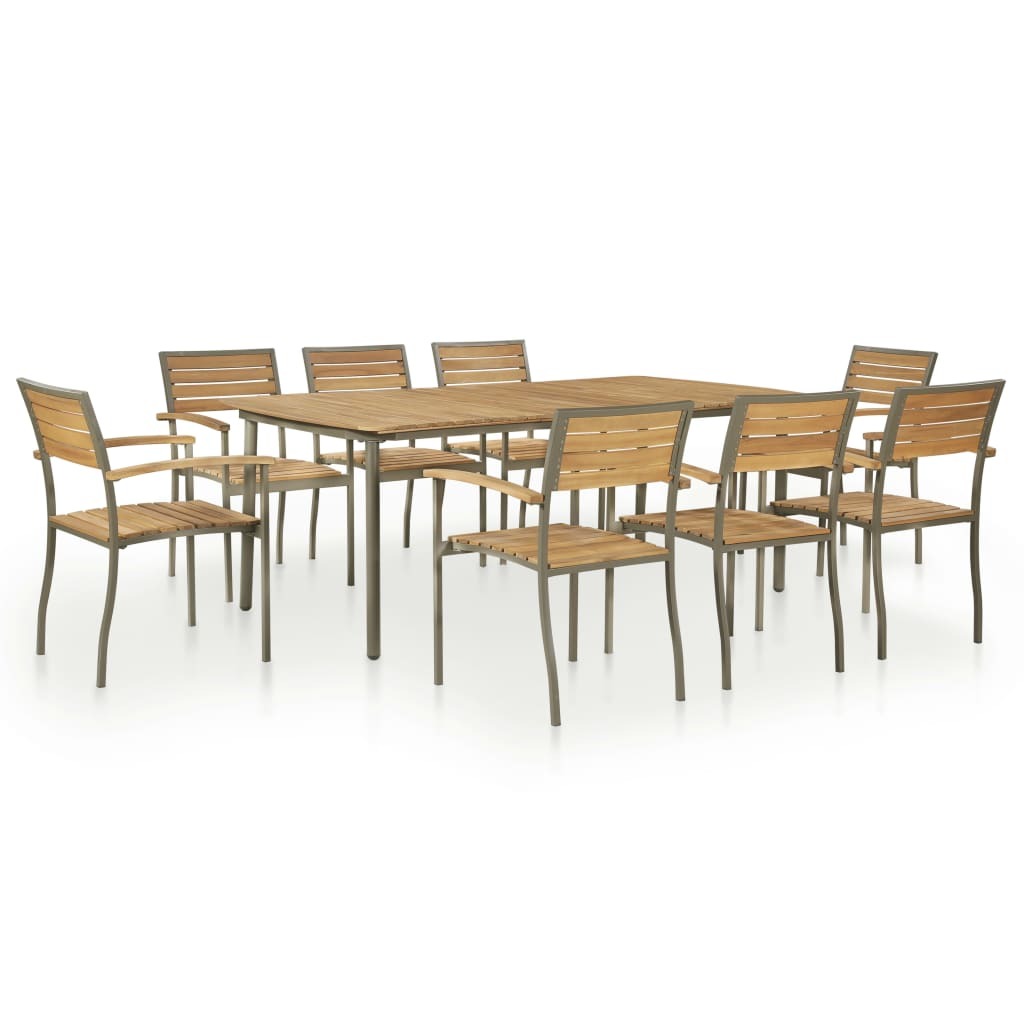 9 Piece Patio Dining Set Solid Acacia Wood and Steel