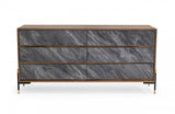 63" Walnut And Grey Faux Marble Wood Six Drawer Double Dresser