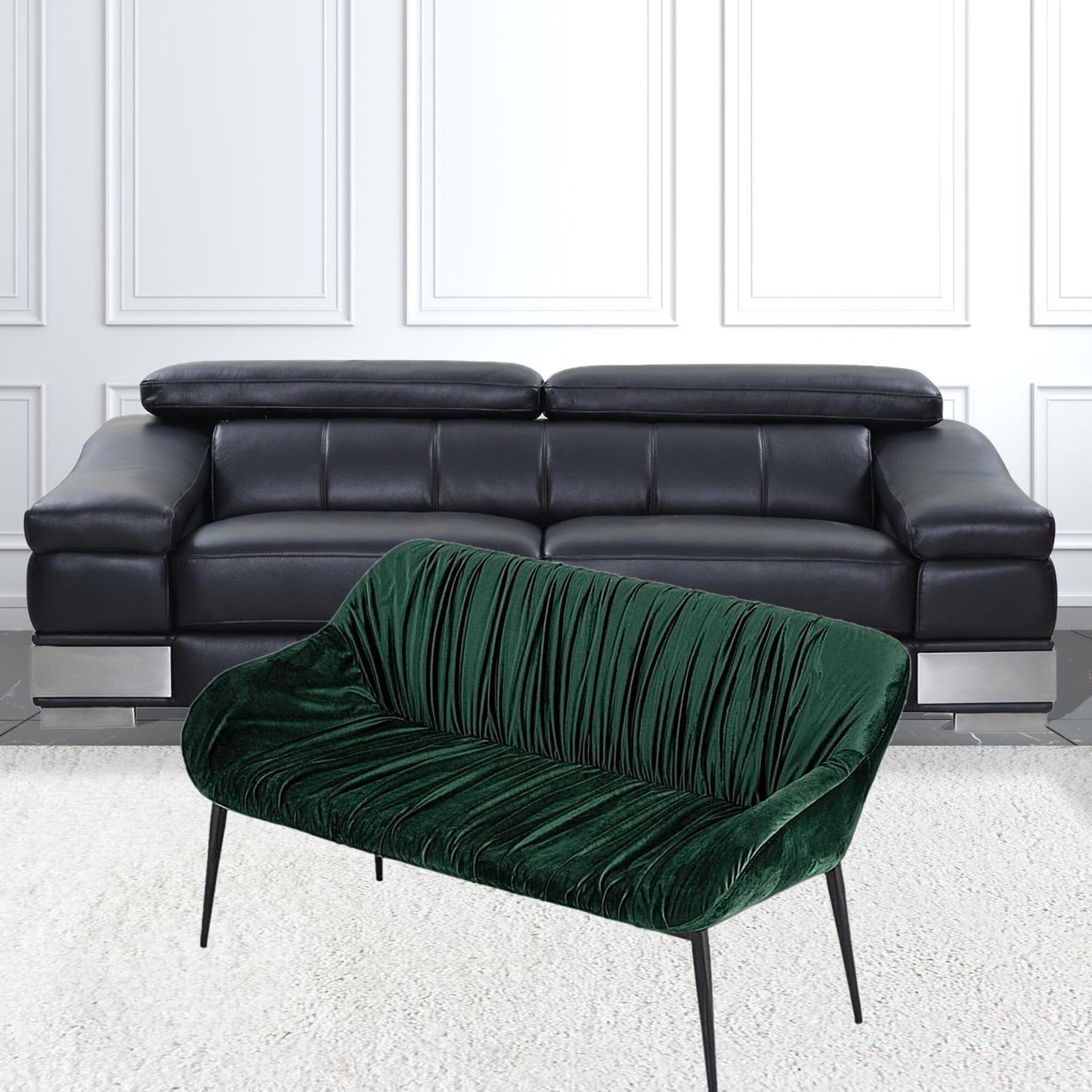 56" Green and Black Upholstered Velvet Dining Bench