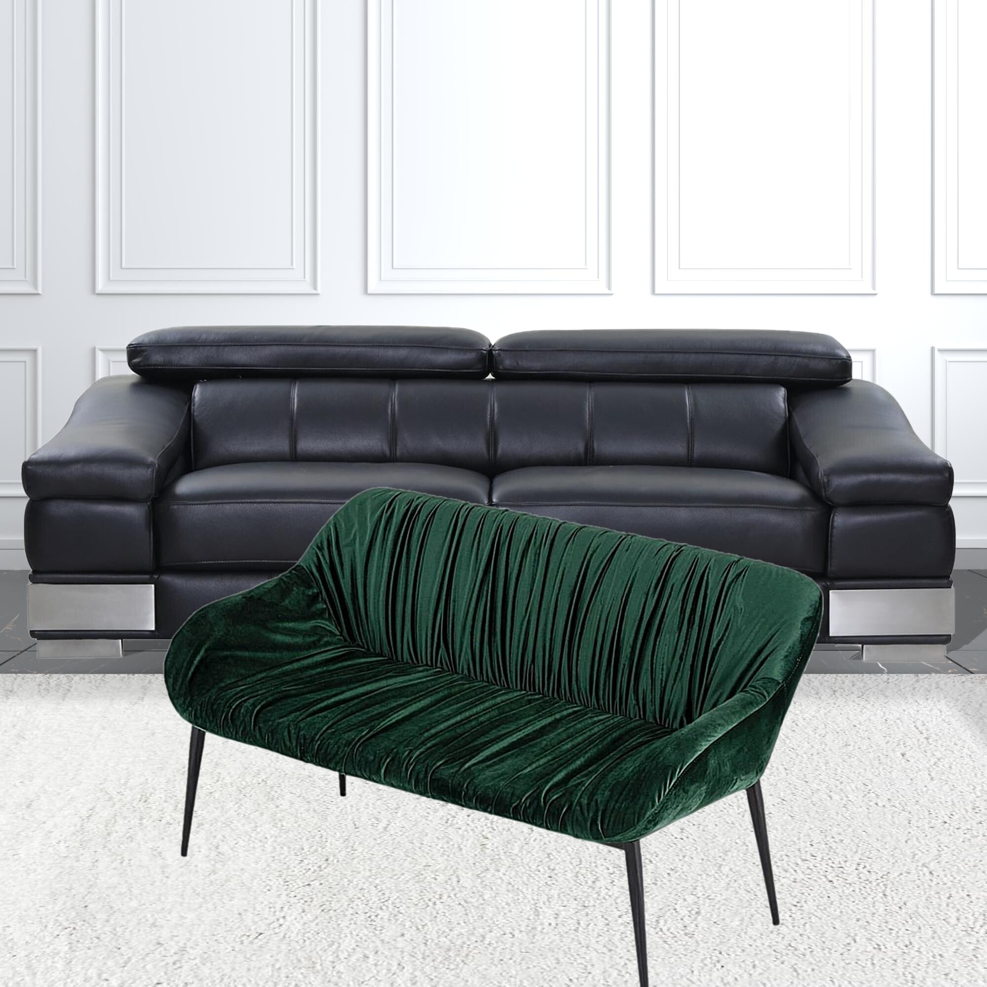 56" Green and Black Upholstered Velvet Dining Bench