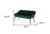 56" Green and Black Upholstered Velvet Dining Bench