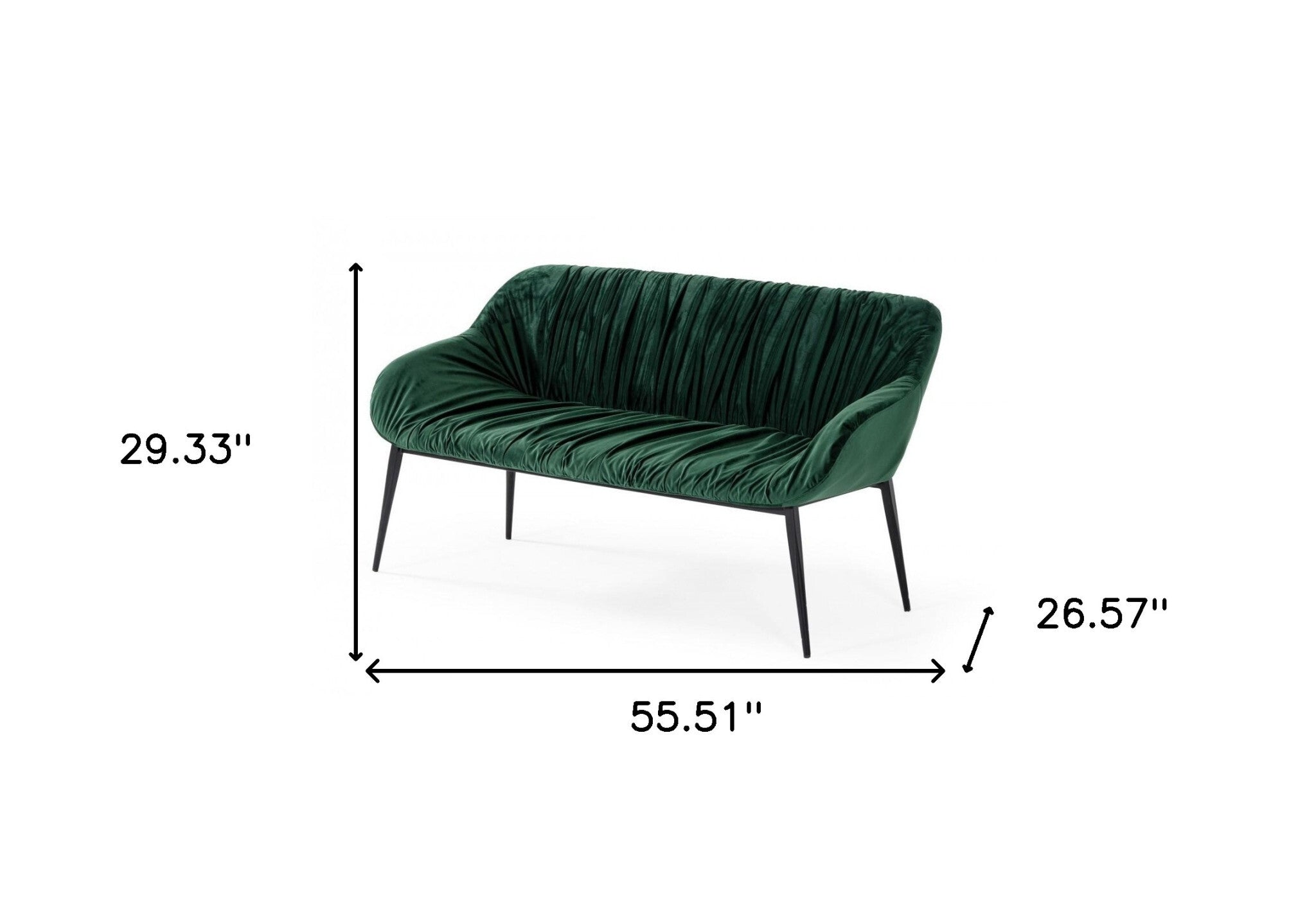56" Green and Black Upholstered Velvet Dining Bench
