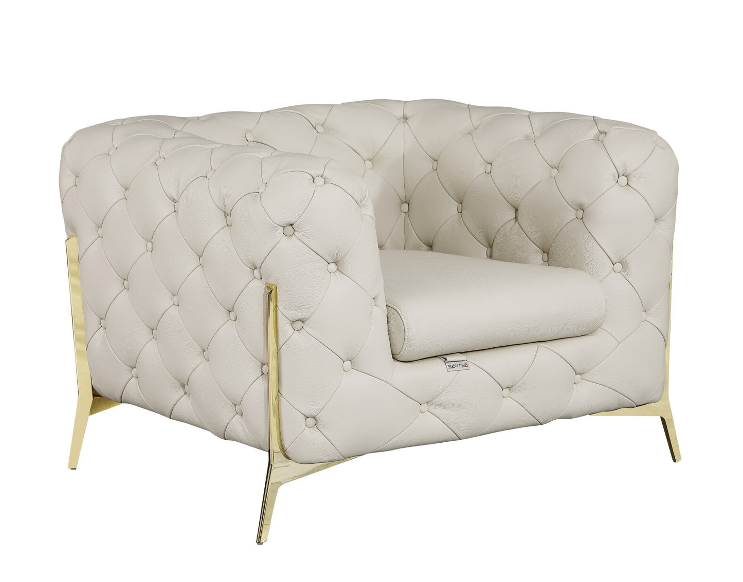 45" Beige And Gold Italian Leather Tufted Chesterfield Chair
