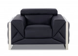 Three Piece Indoor Black Italian Leather Six Person Seating Set