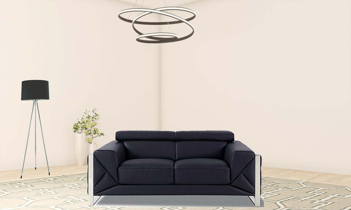 Two Piece Indoor Black Italian Leather Five Person Seating Set
