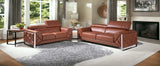 Two Piece Indoor Camel Italian Leather Five Person Seating Set