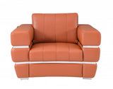 Three Piece Indoor Camel Italian Leather Six Person Seating Set