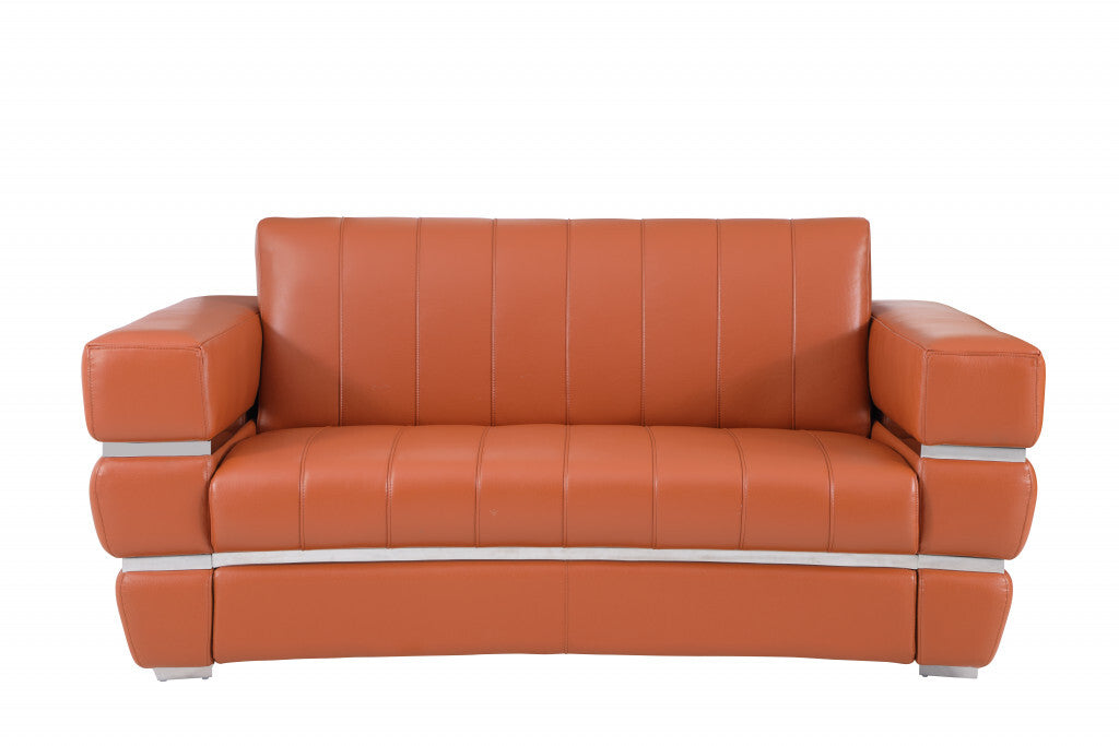 Three Piece Indoor Camel Italian Leather Six Person Seating Set