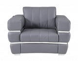 Three Piece Indoor Dark Gray Italian Leather Six Person Seating Set