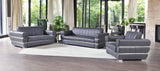 Three Piece Indoor Dark Gray Italian Leather Six Person Seating Set