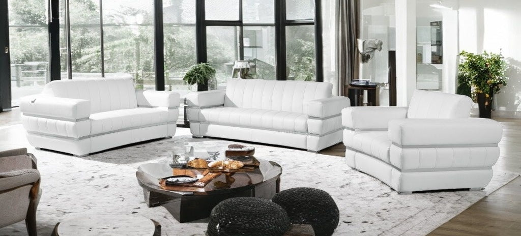 Three Piece Indoor White Italian Leather Six Person Seating Set