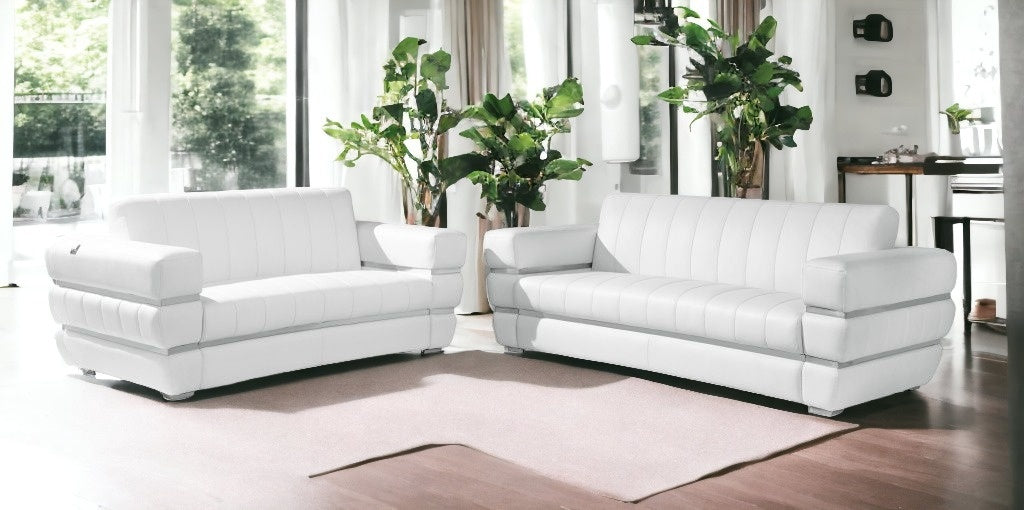 Two Piece Indoor White Italian Leather Five Person Seating Set