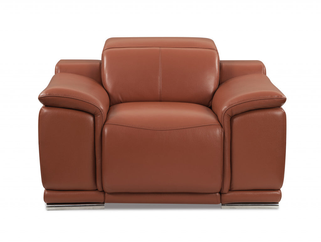 Three Piece Indoor Camel Italian Leather Six Person Seating Set