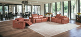 Three Piece Indoor Camel Italian Leather Six Person Seating Set