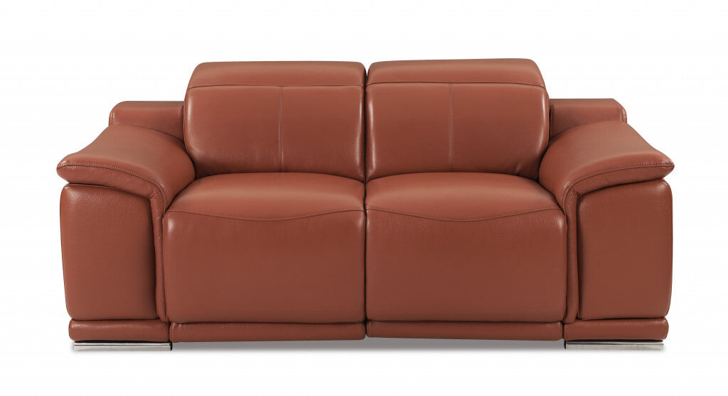 Three Piece Indoor Camel Italian Leather Six Person Seating Set