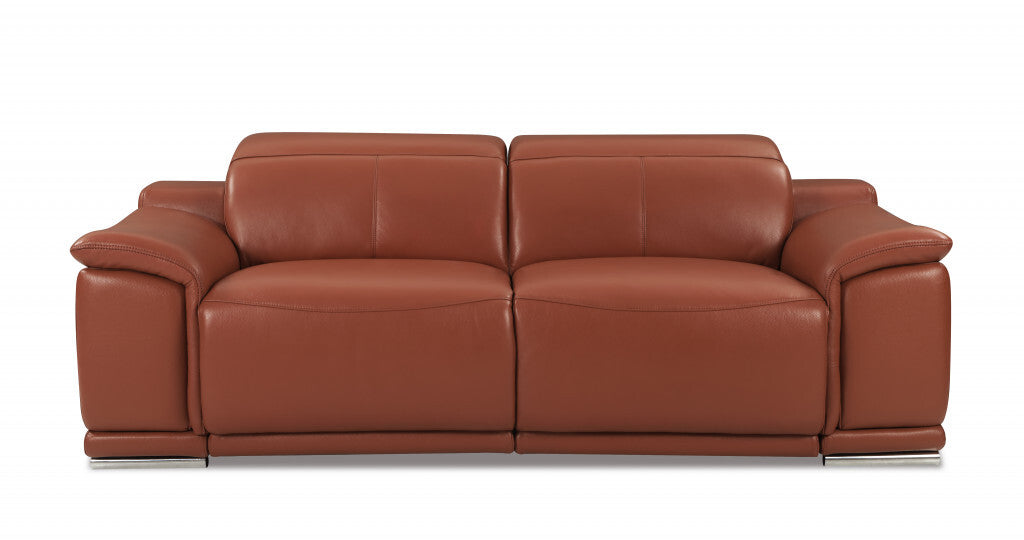 Three Piece Indoor Camel Italian Leather Six Person Seating Set