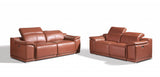Two Piece Indoor Camel Italian Leather Five Person Seating Set