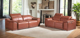 Two Piece Indoor Camel Italian Leather Five Person Seating Set