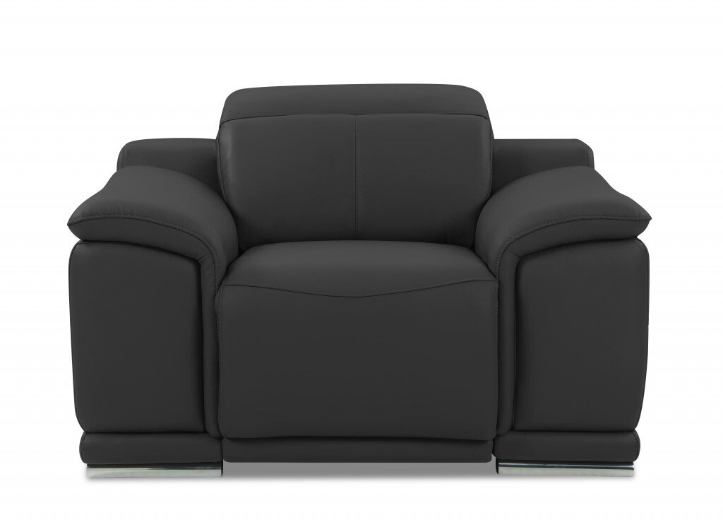 Three Piece Indoor Dark Gray Italian Leather Six Person Seating Set