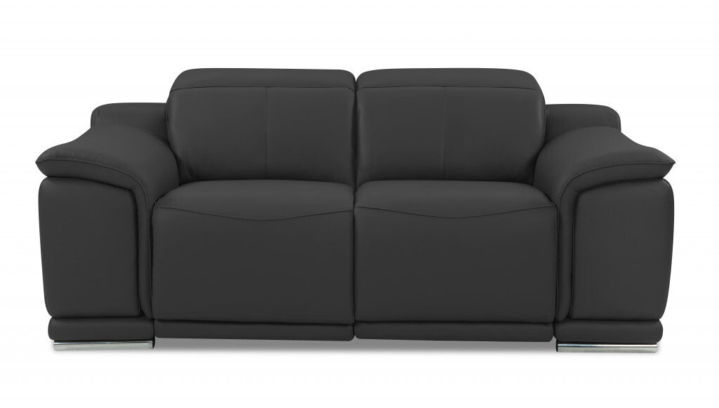 Three Piece Indoor Dark Gray Italian Leather Six Person Seating Set