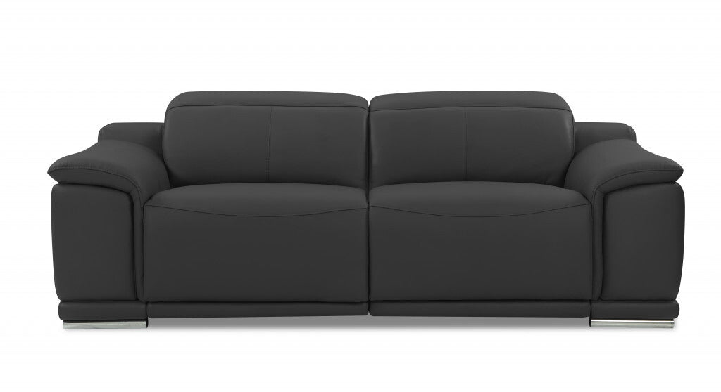Three Piece Indoor Dark Gray Italian Leather Six Person Seating Set