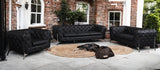 Three Piece Indoor Black Italian Leather Six Person Seating Set