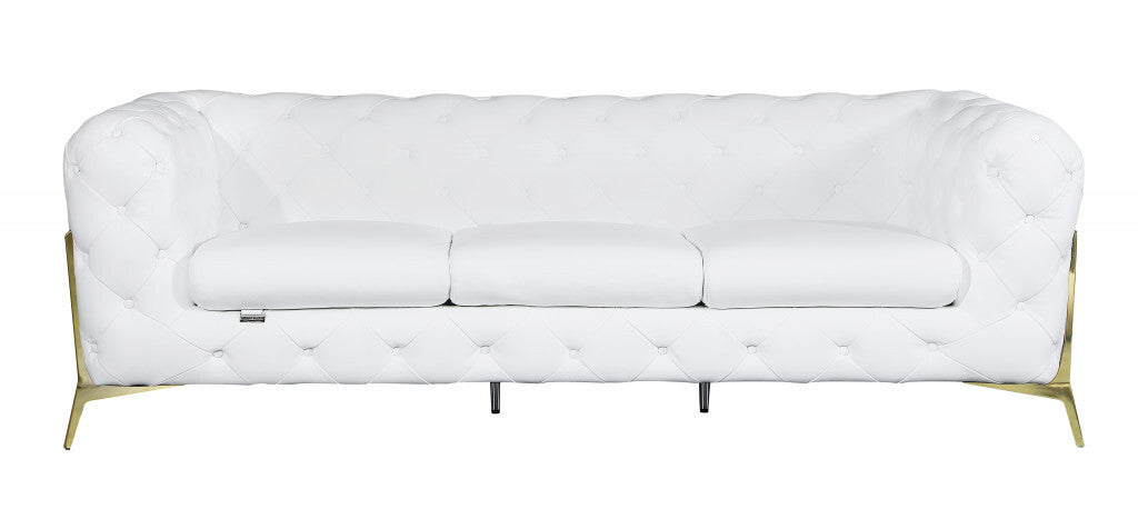 Three Piece Indoor White Italian Leather Six Person Seating Set