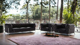 Three Piece Indoor Black Italian Leather Five Person Seating Set